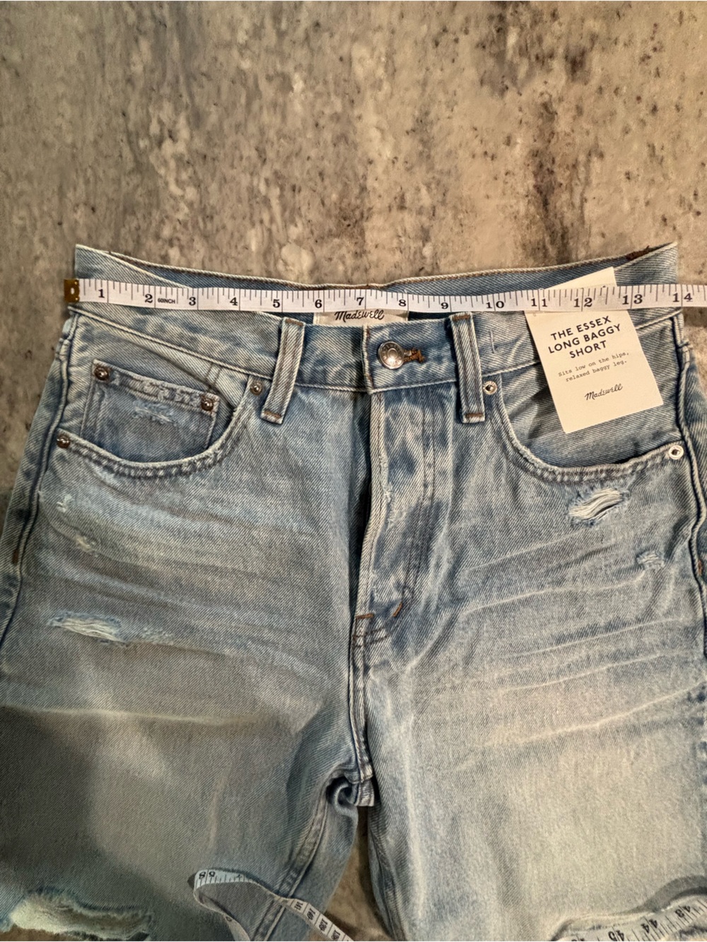 Madewell Light Blue Long Baggy Denim Shorts with Frayed Hem - Picture 7 of 9